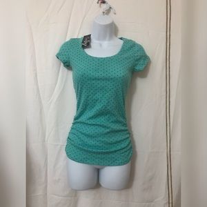 NWT Lena Turquoise Polka Dotted Floral Back Top